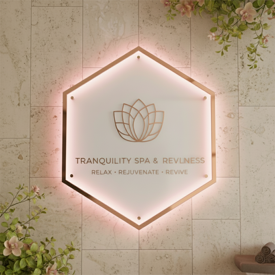 Custom Hexagon Acrylic Logo Sign for Modern Businesses obryal