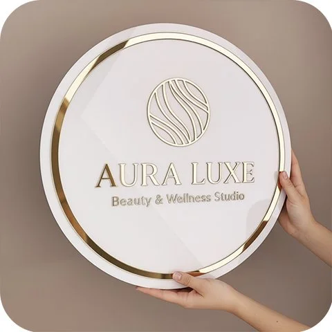 Gold and White Acrylic Wall Logo for Spa or Clinic obryal