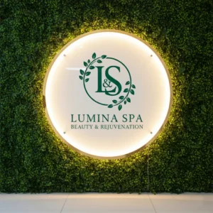Gold and White Acrylic Wall Logo for Spa or Clinic obryal
